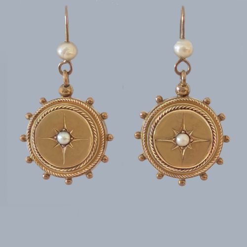 fine victorian 15ct gold pearl drop earringscirca 1870 - CATEGORY: ANTIQUE JEWELLERY - DATED VICTORIAN