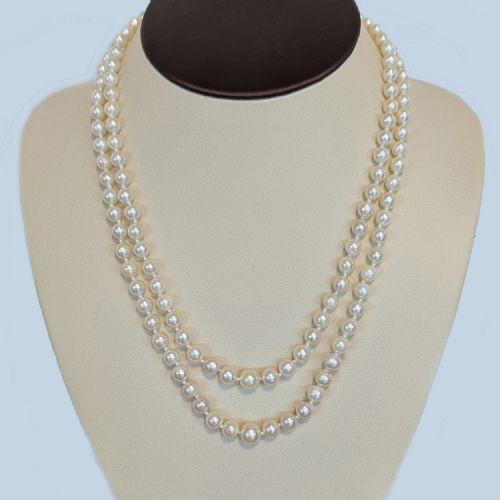 VINTAGE DOUBLE STRAND PEARL NECKLACE 9CT GOLD AMETHYST SPLIT PEARL CLASP - ADDITIONAL PHOTO 1