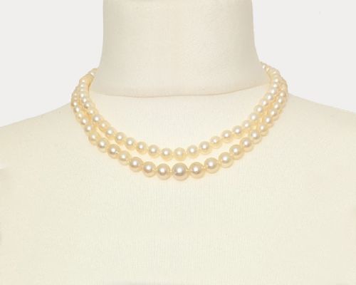 FINE 1950S DOUBLE STRAND CULTURED PEARL NECKLACE WITH SAPPHIRE GOLD CLASP - ADDITIONAL PHOTO 3