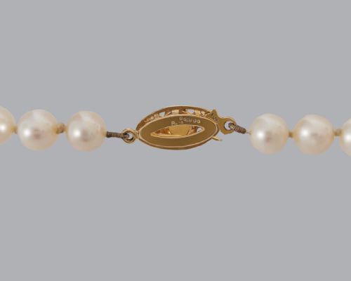 VINTAGE LONG PEARL NECKLACE HAND KNOTTED CULTURED PEARLS 9CT GOLD CLASP LONDON 1969 - ADDITIONAL PHOTO 3