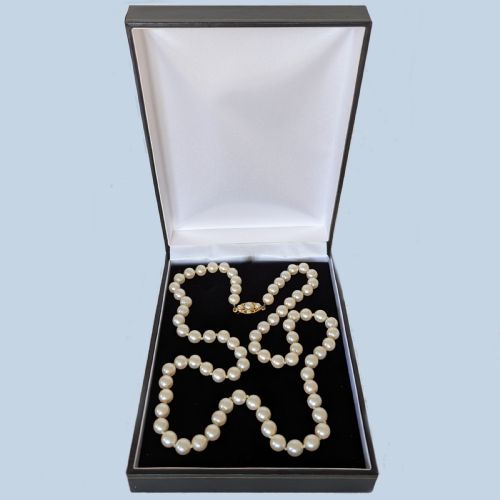 VINTAGE LONG PEARL NECKLACE HAND KNOTTED CULTURED PEARLS 9CT GOLD CLASP LONDON 1969 - ADDITIONAL PHOTO 5