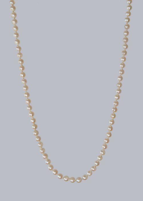 VINTAGE LONG PEARL NECKLACE HAND KNOTTED CULTURED PEARLS 9CT GOLD CLASP LONDON 1969 - ADDITIONAL PHOTO 6