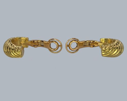 FRENCH VINTAGE BOUCHERON 18CT GOLD RIDGED HOOP EARRINGS CLIP ON DESIGN WITH ORIGINAL BOX - ADDITIONAL PHOTO 3