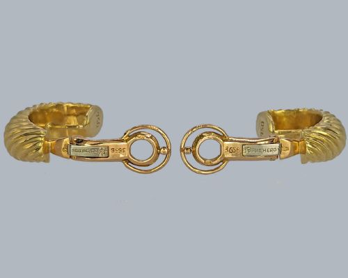 FRENCH VINTAGE BOUCHERON 18CT GOLD RIDGED HOOP EARRINGS CLIP ON DESIGN WITH ORIGINAL BOX - ADDITIONAL PHOTO 4