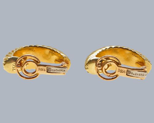 FRENCH VINTAGE BOUCHERON 18CT GOLD RIDGED HOOP EARRINGS CLIP ON DESIGN WITH ORIGINAL BOX - ADDITIONAL PHOTO 8