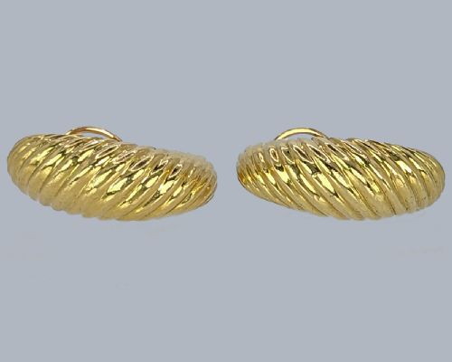 FRENCH VINTAGE BOUCHERON 18CT GOLD RIDGED HOOP EARRINGS CLIP ON DESIGN WITH ORIGINAL BOX - ADDITIONAL PHOTO 9