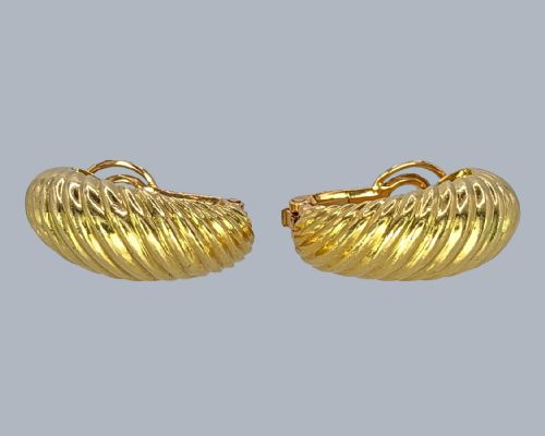 FRENCH VINTAGE BOUCHERON 18CT GOLD RIDGED HOOP EARRINGS CLIP ON DESIGN WITH ORIGINAL BOX - ADDITIONAL PHOTO 10