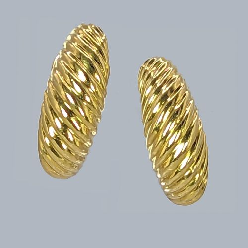 FRENCH VINTAGE BOUCHERON 18CT GOLD RIDGED HOOP EARRINGS CLIP ON DESIGN WITH ORIGINAL BOX - ADDITIONAL PHOTO 12