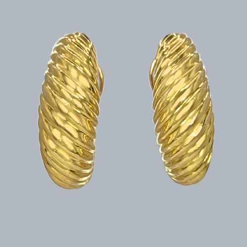 FRENCH VINTAGE BOUCHERON 18CT GOLD RIDGED HOOP EARRINGS CLIP ON DESIGN WITH ORIGINAL BOX - ADDITIONAL PHOTO 13