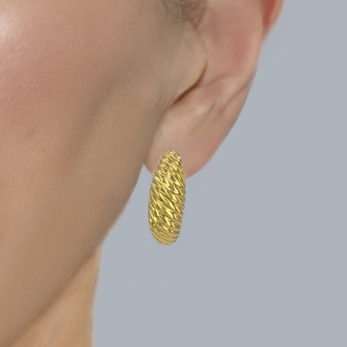 FRENCH VINTAGE BOUCHERON 18CT GOLD RIDGED HOOP EARRINGS CLIP ON DESIGN WITH ORIGINAL BOX - ADDITIONAL PHOTO 18