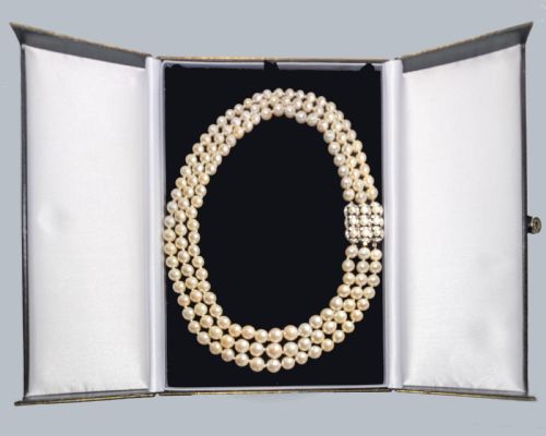 ART DECO TRIPLE STRAND PEARL NECKLACE ROSE CUT DIAMOND CLASP CERTIFIED - ADDITIONAL PHOTO 11