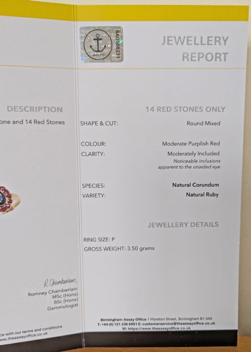 ANTIQUE SYNTHETIC SAPPHIRE AND NATURAL RUBY CLUSTER RING IN 18CT GOLD WITH GEM REPORT - ADDITIONAL PHOTO 8