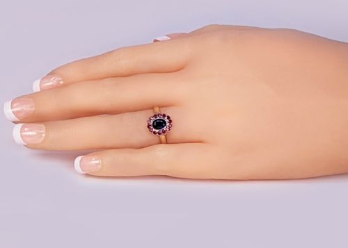 ANTIQUE SYNTHETIC SAPPHIRE AND NATURAL RUBY CLUSTER RING IN 18CT GOLD WITH GEM REPORT - ADDITIONAL PHOTO 10