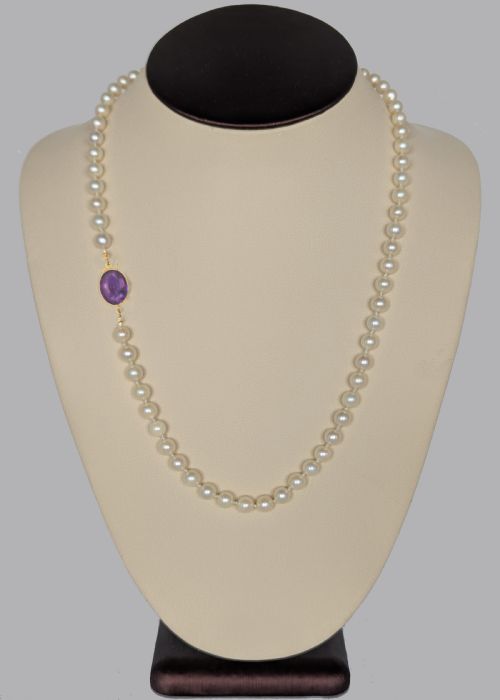 VINTAGE PEARL NECKLACE WITH AMETHYST CLASP IN 14CT GOLD - ADDITIONAL PHOTO 6