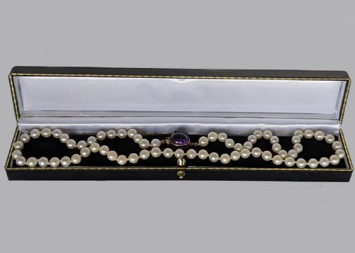 VINTAGE PEARL NECKLACE WITH AMETHYST CLASP IN 14CT GOLD - ADDITIONAL PHOTO 7