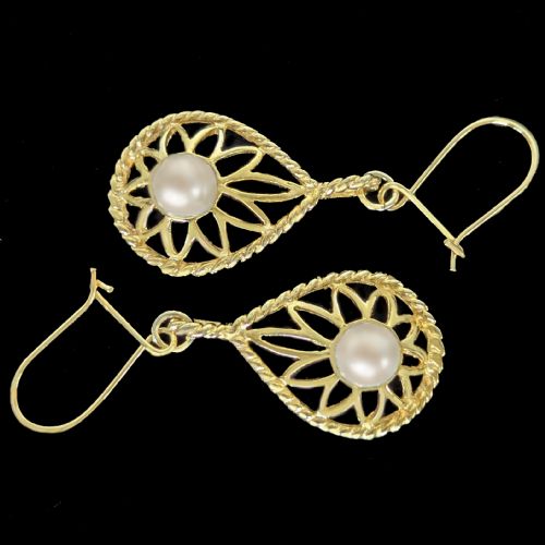 VINTAGE 9CT GOLD PEARL DANGLE EARRINGS HALLMARKED LONDON 1966 - ADDITIONAL PHOTO 1
