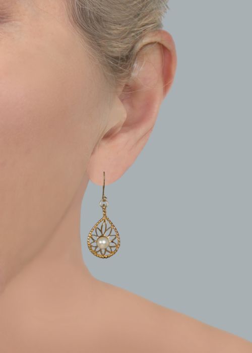 VINTAGE 9CT GOLD PEARL DANGLE EARRINGS HALLMARKED LONDON 1966 - ADDITIONAL PHOTO 2