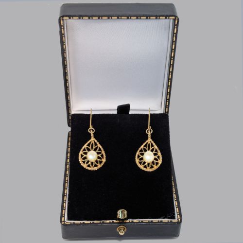 VINTAGE 9CT GOLD PEARL DANGLE EARRINGS HALLMARKED LONDON 1966 - ADDITIONAL PHOTO 4