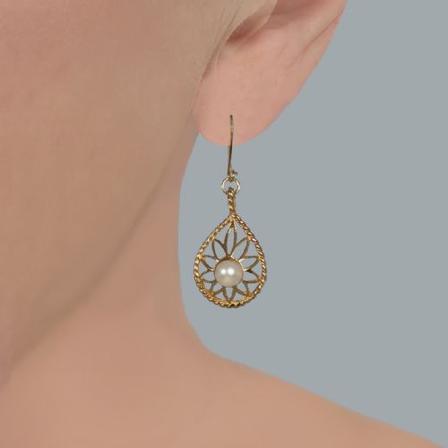 VINTAGE 9CT GOLD PEARL DANGLE EARRINGS HALLMARKED LONDON 1966 - ADDITIONAL PHOTO 5