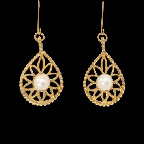 VINTAGE 9CT GOLD PEARL DANGLE EARRINGS HALLMARKED LONDON 1966 - ADDITIONAL PHOTO 6