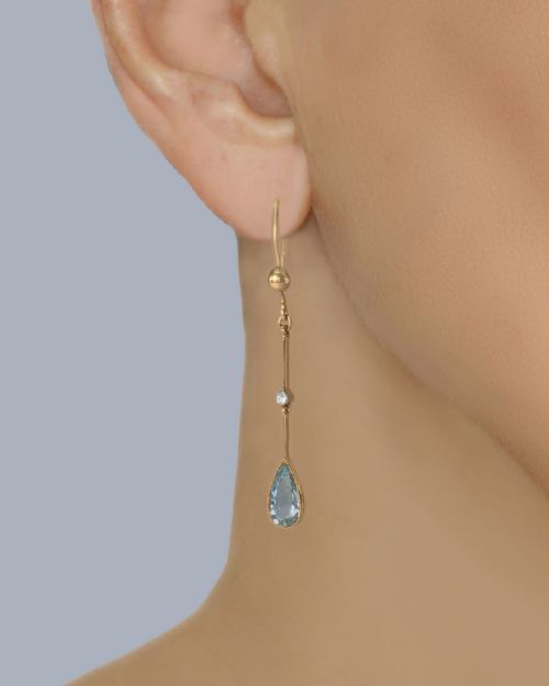 fig 4. Vintage Aquamarine and Diamond Drop Earrings 18ct Gold