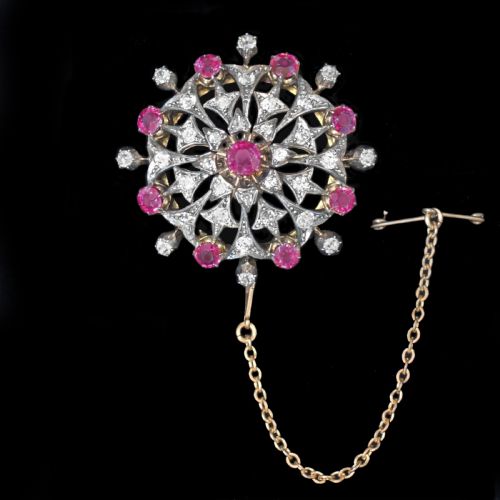 VICTORIAN NATURAL UNTREATED RUBY AND DIAMOND BROOCH PENDANT WITH GEM REPORT - ADDITIONAL PHOTO 1