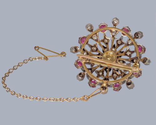 VICTORIAN NATURAL UNTREATED RUBY AND DIAMOND BROOCH PENDANT WITH GEM REPORT - ADDITIONAL PHOTO 4
