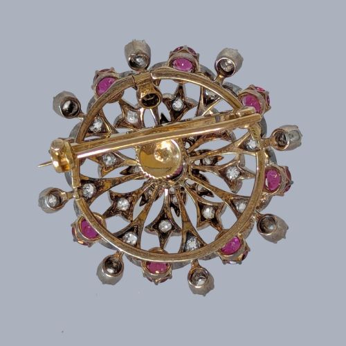VICTORIAN NATURAL UNTREATED RUBY AND DIAMOND BROOCH PENDANT WITH GEM REPORT - ADDITIONAL PHOTO 6