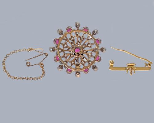 VICTORIAN NATURAL UNTREATED RUBY AND DIAMOND BROOCH PENDANT WITH GEM REPORT - ADDITIONAL PHOTO 7