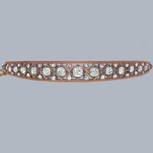 VICTORIAN 22 OLD MINE CUT DIAMOND BANGLE IN 15CT GOLD AND SILVER ANTIQUE C1880 - ADDITIONAL PHOTO 4