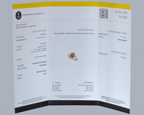 VINTAGE RUBY DIAMOND CLUSTER RING IN 18CT GOLD PLATINUM WITH GEMMOLOGICAL REPORT - ADDITIONAL PHOTO 2