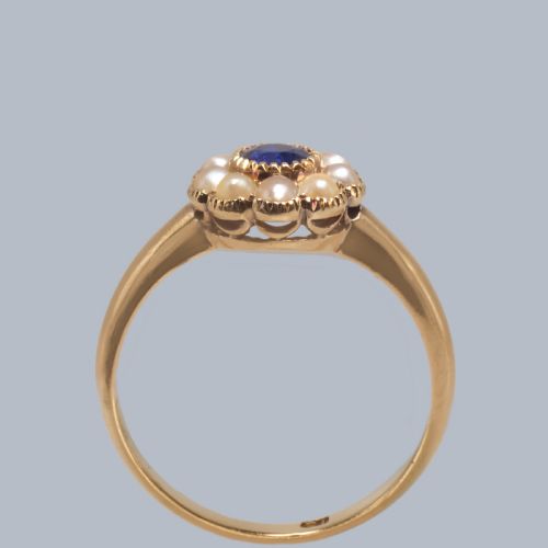 VICTORIAN SAPPHIRE AND SPLIT PEARL CLUSTER RING IN 18CT GOLD ANTIQUE CIRCA 1890 - ADDITIONAL PHOTO 4