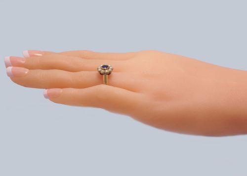 VICTORIAN SAPPHIRE AND SPLIT PEARL CLUSTER RING IN 18CT GOLD ANTIQUE CIRCA 1890 - ADDITIONAL PHOTO 9