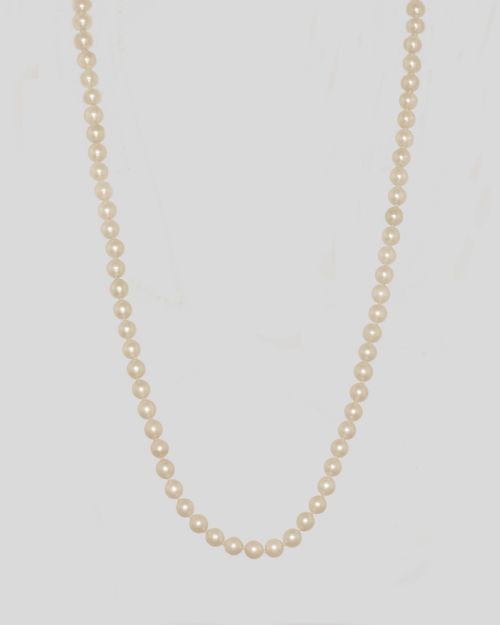 VINTAGE LONG PEARL NECKLACE WITH 18CT WHITE GOLD OLD CUT DIAMOND CLASP C1950 - ADDITIONAL PHOTO 5