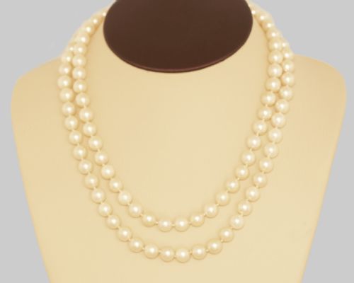 VINTAGE LONG PEARL NECKLACE WITH 18CT WHITE GOLD OLD CUT DIAMOND CLASP C1950 - ADDITIONAL PHOTO 12