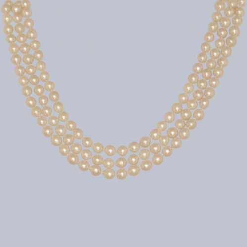 TRIPLE STRAND CULTURED PEARL NECKLACE WITH 9CT GOLD PEARL CLUSTER CLASP 1960S - ADDITIONAL PHOTO 8