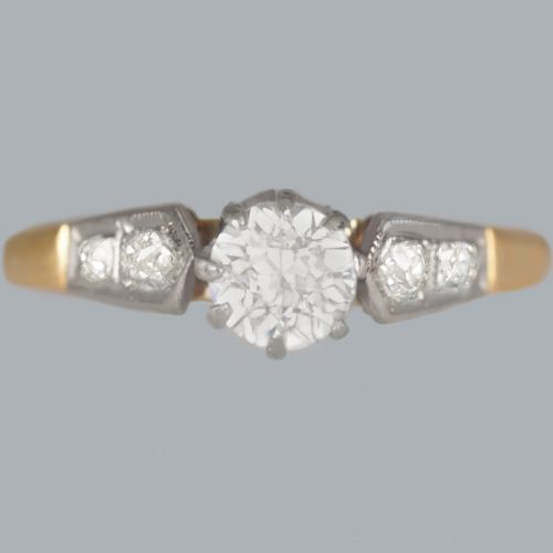 ANTIQUE OLD EUROPEAN CUT DIAMOND SOLITAIRE RING IN 18CT GOLD PLATINUM ART DECO PERIOD C1930