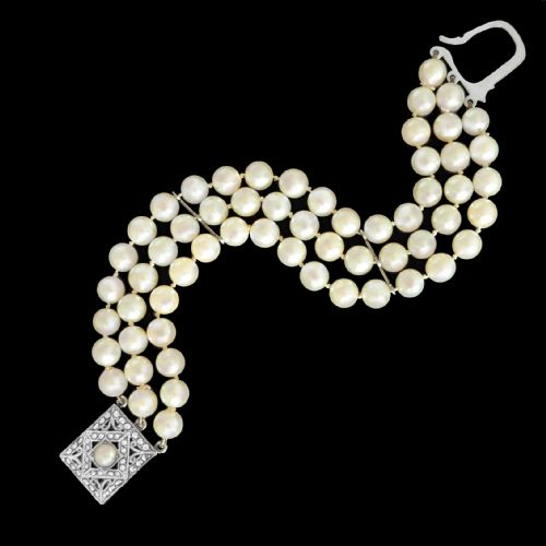 VINTAGE TRIPLE STRAND CULTURED PEARL BRACELET WITH STERLING SILVER MARCASITE CLASP AND ORIGINAL BOX - ADDITIONAL PHOTO 3