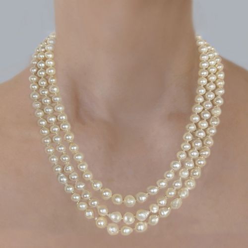 1920S TRIPLE STRAND PEARL NECKLACE WITH ART DECO JADEITE CLASP WITH BIRMINGHAM ASSAY OFFICE GEM REPORT - ADDITIONAL PHOTO 1