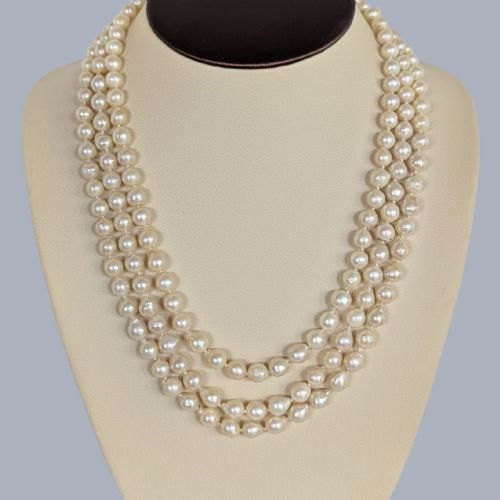 1920S TRIPLE STRAND PEARL NECKLACE WITH ART DECO JADEITE CLASP WITH BIRMINGHAM ASSAY OFFICE GEM REPORT - ADDITIONAL PHOTO 3