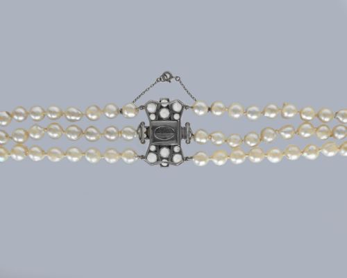 1920S TRIPLE STRAND PEARL NECKLACE WITH ART DECO JADEITE CLASP WITH BIRMINGHAM ASSAY OFFICE GEM REPORT - ADDITIONAL PHOTO 10