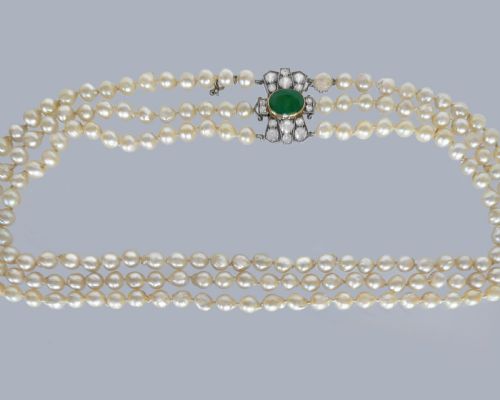 1920S TRIPLE STRAND PEARL NECKLACE WITH ART DECO JADEITE CLASP WITH BIRMINGHAM ASSAY OFFICE GEM REPORT - ADDITIONAL PHOTO 14