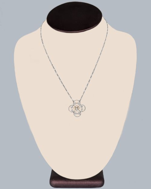 ANTIQUE PLATINUM DIAMOND AND PEARL NECKLACE 15CT GOLD EDWARDIAN CIRCA 1910 ART NOUVEAU - ADDITIONAL PHOTO 4