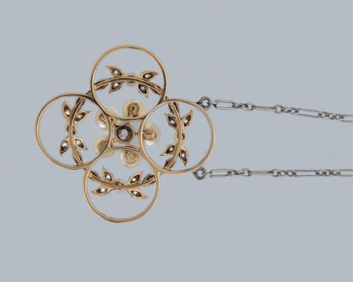 ANTIQUE PLATINUM DIAMOND AND PEARL NECKLACE 15CT GOLD EDWARDIAN CIRCA 1910 ART NOUVEAU - ADDITIONAL PHOTO 6