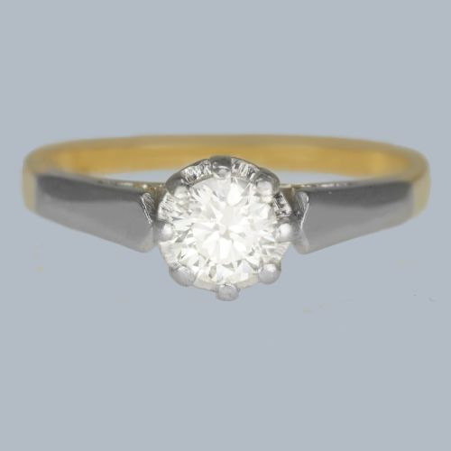 ART DECO DIAMOND SOLITAIRE ENGAGEMENT RING 18CT GOLD AND PLATINUM CIRCA 1920