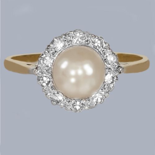 1960S PEARL AND DIAMOND CLUSTER RING 18CT GOLD HALLMARKED BIRMINGHAM 1962