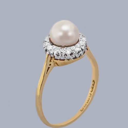 1960S PEARL AND DIAMOND CLUSTER RING 18CT GOLD HALLMARKED BIRMINGHAM 1962 - ADDITIONAL PHOTO 1