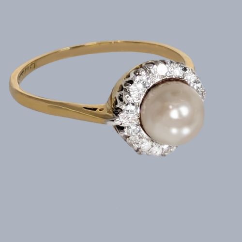 1960S PEARL AND DIAMOND CLUSTER RING 18CT GOLD HALLMARKED BIRMINGHAM 1962 - ADDITIONAL PHOTO 4