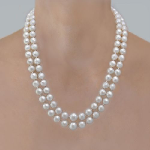 VINTAGE DOUBLE STRAND PEARL NECKLACE WITH DIAMOND 9CT WHITE GOLD FOLIATE CLASP CIRCA 1950S - ADDITIONAL PHOTO 1