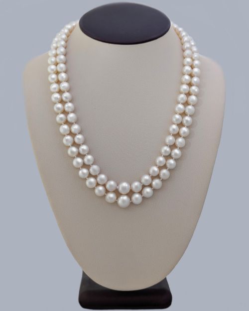 VINTAGE DOUBLE STRAND PEARL NECKLACE WITH DIAMOND 9CT WHITE GOLD FOLIATE CLASP CIRCA 1950S - ADDITIONAL PHOTO 2